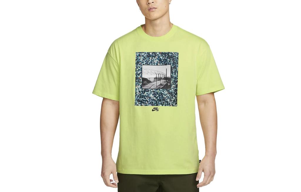 Nike T Shirts Men's Light Lemon Crew Neck Moderate Straight Fit FB8141-736