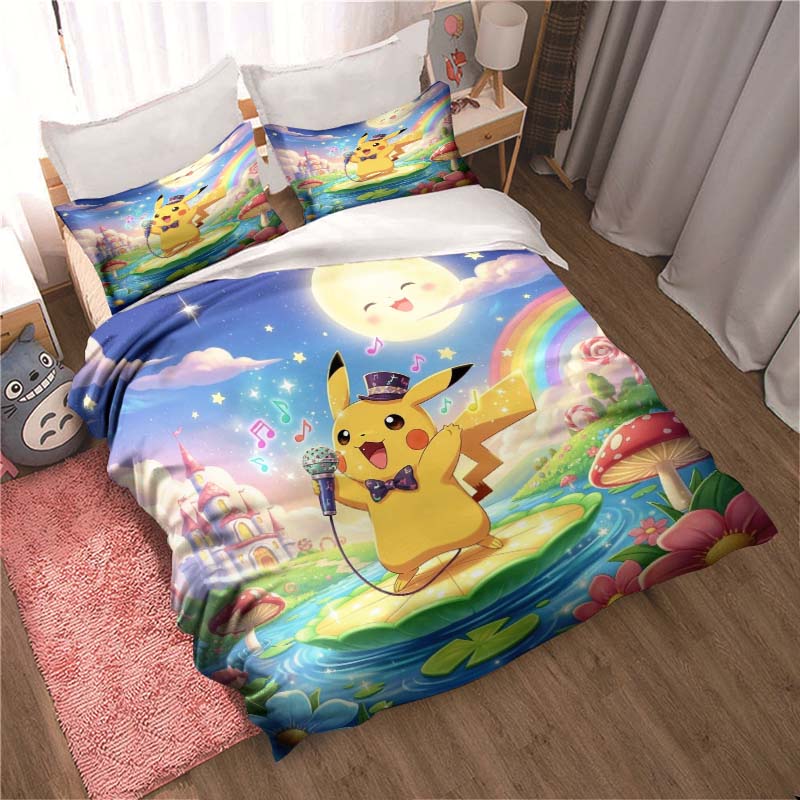 (Pokémon) Themed Printed Bedding Set: This Soft and Comfortable Set Includes A Duvet Cover and Pillowcases.