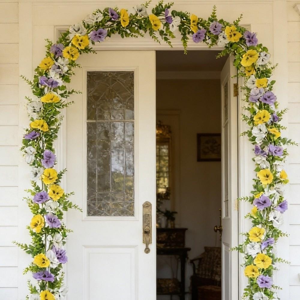 UV Resistant Artificial Pansy Vines Flexible Fake Flower Vines Eucalyptus Leaf Garland  Home Mantle