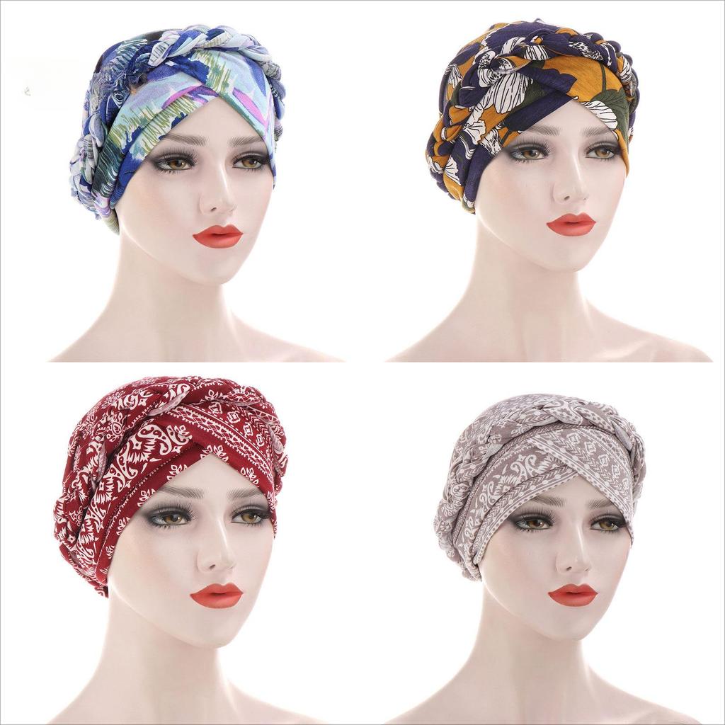 Elastic Women Tie Dye Braid Turban Hat Hijab Hair Scarf Headwear