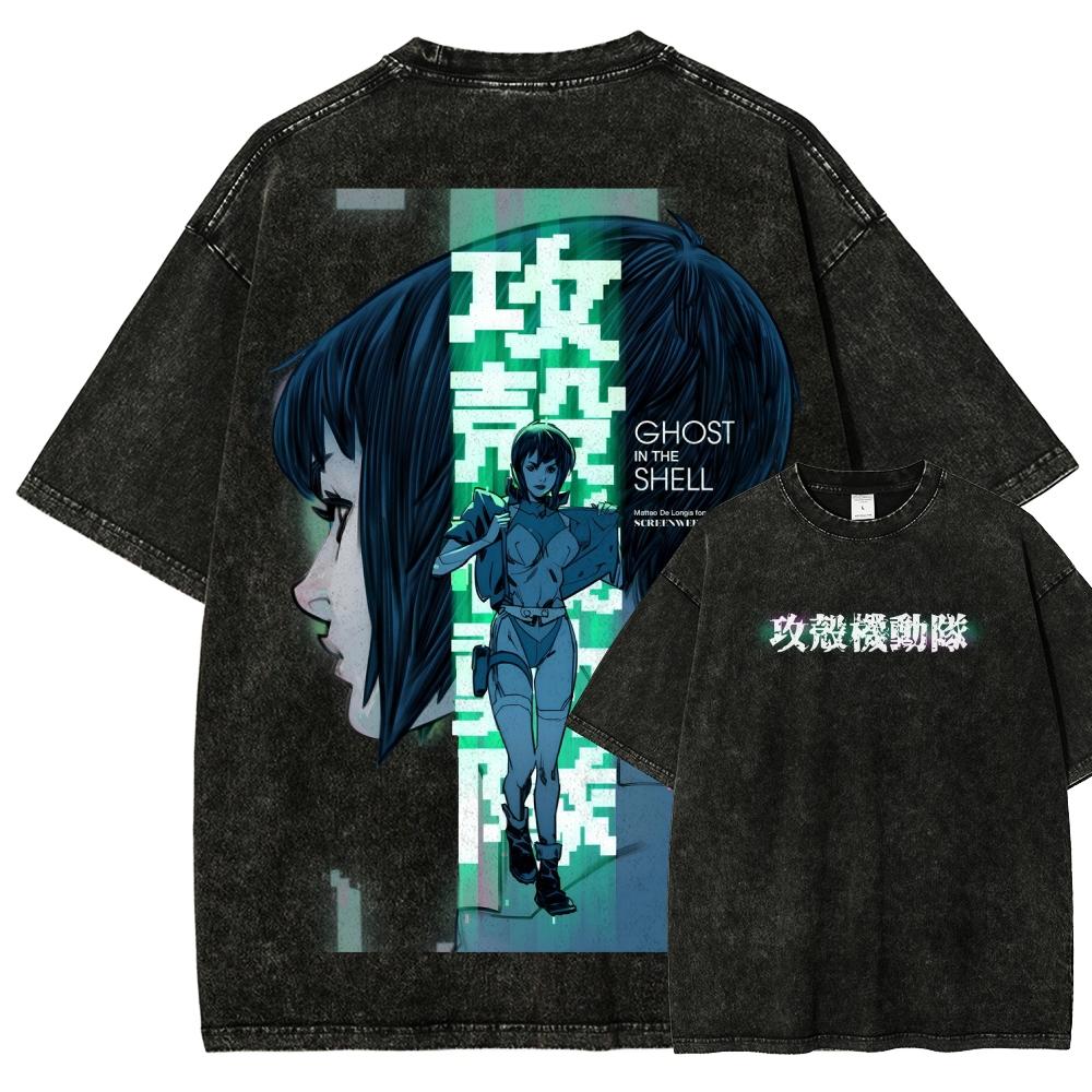 Hot Anmie Ghost In The Shell Anime Lover Washed Tshirt personality Clothes Oversized Unisex Couples hot product Streetwear soft