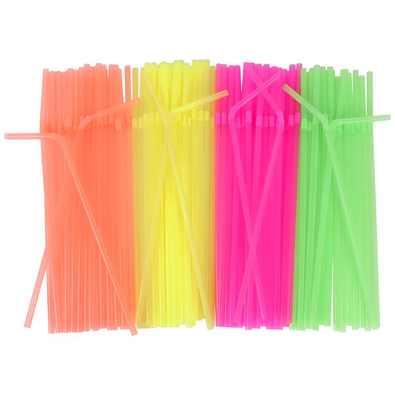 100-600Pcs Colorful Disposable Plastic Straws Neon Bendable Cocktail Drinking Straw Wedding Birthday Party Christmas Supplies