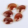 2PCS Natural Faceted Stone Agates Quartzs Amazonite Pendant Gold Color Connector Charm Double Hole For Jewelry Making Gift