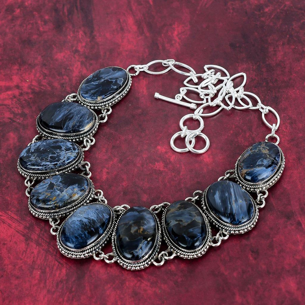 Ожерелье из твердого серебра 925 пробы Pietersite с регулируемой цепочкой, ювелирное ожерелье ручной работы из драгоценных камней на День памяти