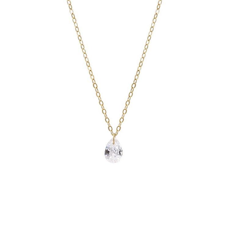 Серебряный кулон-ожерелье S925 с покрытием 14K золотом в форме капли с цирконием для женщин, простая, элегантная, изысканная цепочка на ключицу
