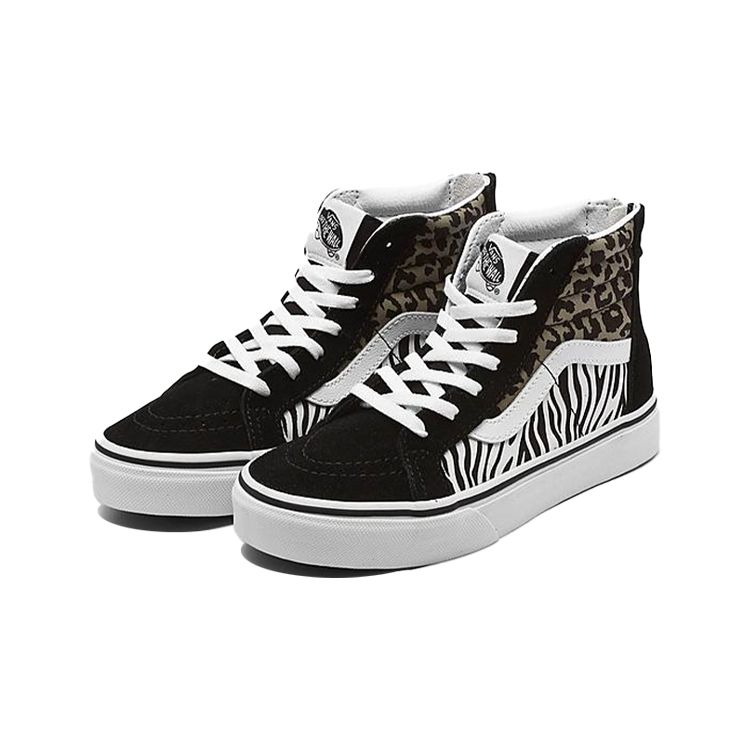 Vans Sk8 Zip Casual High Top Kids Skate Shoes Black Leopard Print Kids Sneaker VN0A4UI42JK
