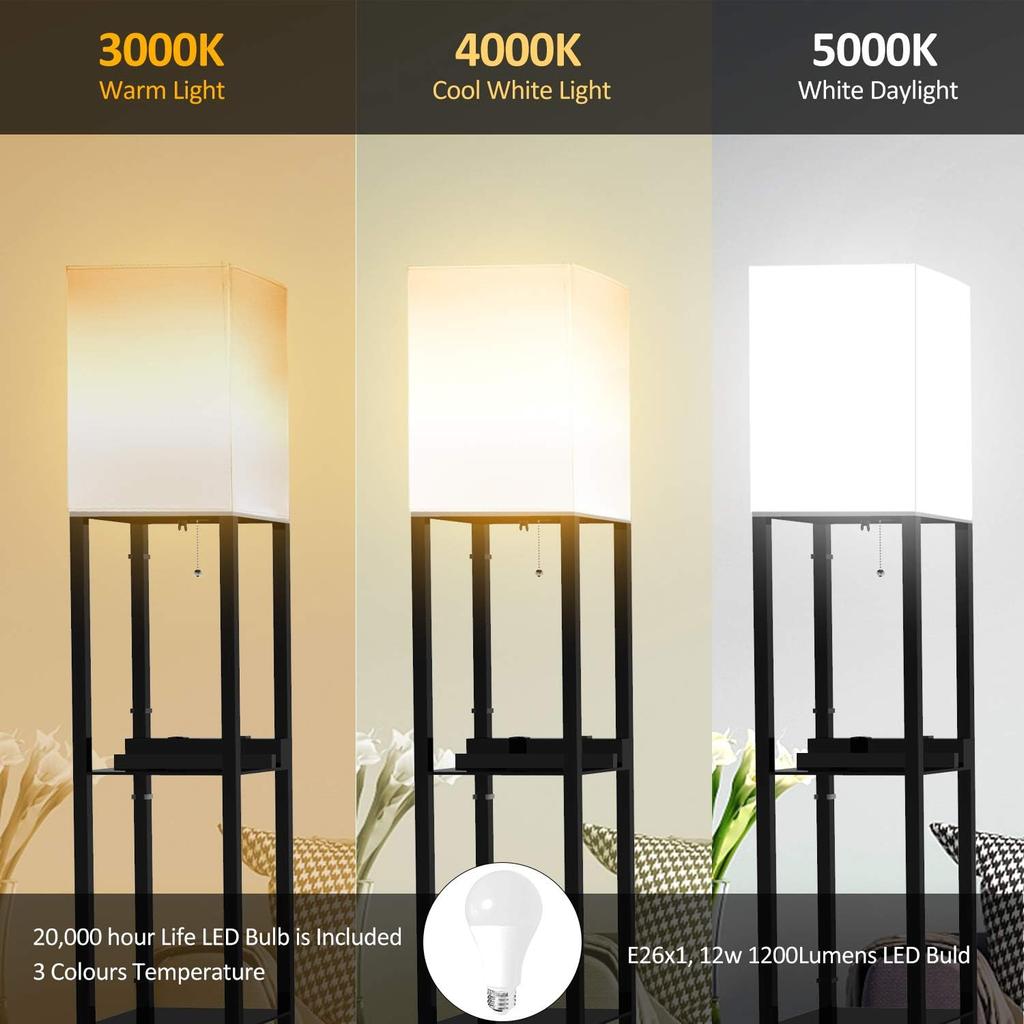 Современный торшер с полками, Торшер-полка со светодиодной лампой, Угловая лампа-витрина для спальни, офиса, Белый льняной абажур