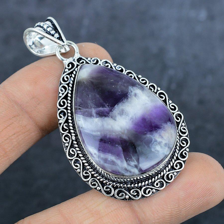 Подвеска из стерлингового серебра 925 пробы с натуральным шевронным аметистом 2,36 дюйма r8z57