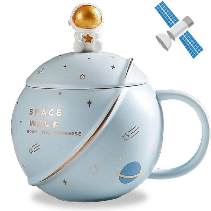 400 мл Космическая кружка для кофе Милая космическая кружка Керамическая кружка для воды с крышкой и ложкой Кружка для напитков Подходит для дома и офиса