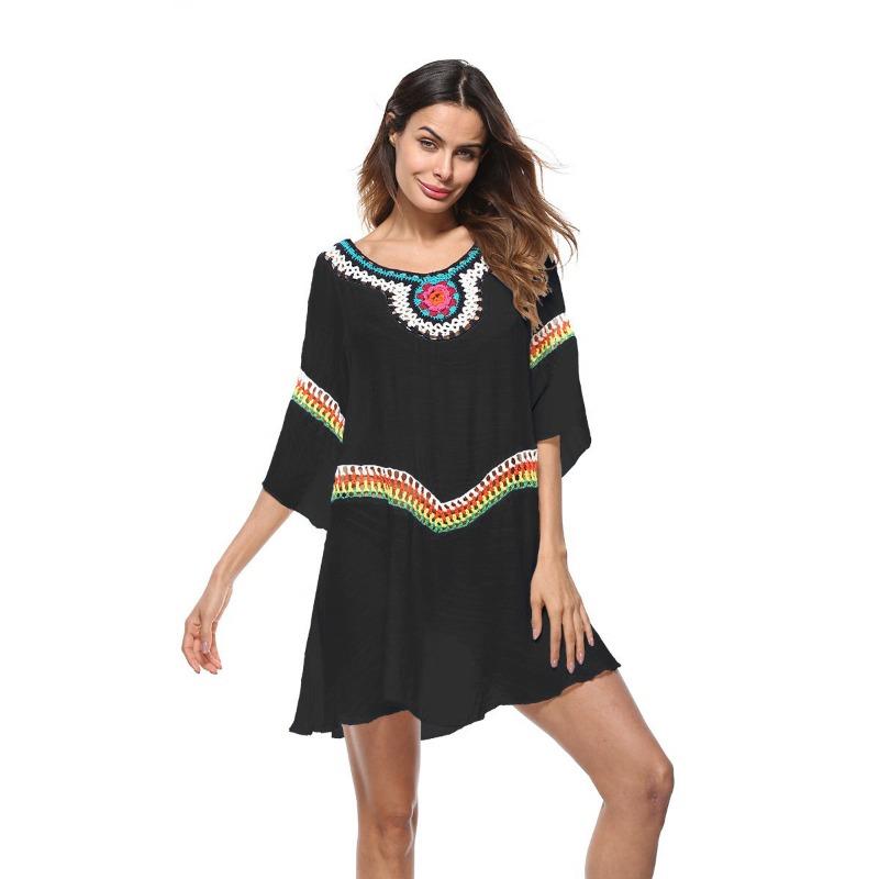 Summer Women's Beach Bikini Cover-up Hand Crochet Flower Ethnic Sunwear