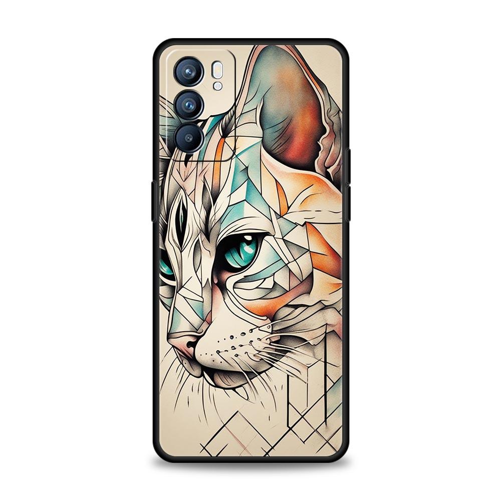 Абстрактный Креативный Кот Линия Чехол Для Телефона Для Oppo Reno 13 12 11 10 7 F Find X5 X6 A98 A80 A79 A78 A57 A54 A31 A17 Pro 5G Мягкий ТПУ