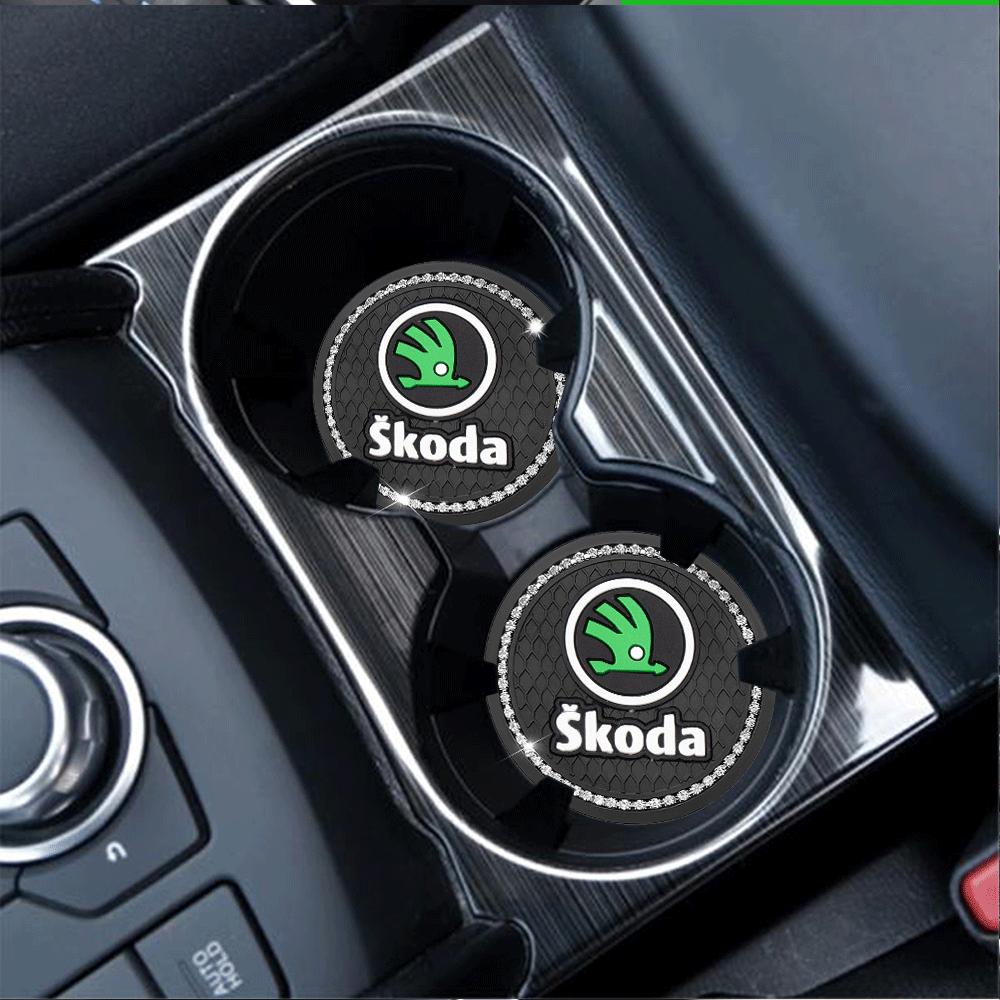 Diamond Rubber Non-slip Mat Water Cup Slot Pad Car Coaster For Skoda Rapid Kamiq Karoq Yeti Enyaq A7 Octavia Kodiaq Fabia Superb