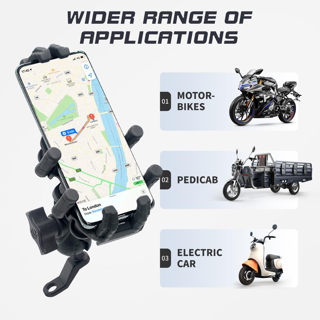 Motorcycle Phone Mount, Upgrade Anti-theft Ultra-Stable Bike Phone Holder,Phone Clamp for Motorcycle, Rearview Mirror Phone Mount for IPhone, Samsung