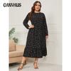 Plus Size Spring and Autumn Women's Dress Printed Long Sleeve Round Neck Dresses