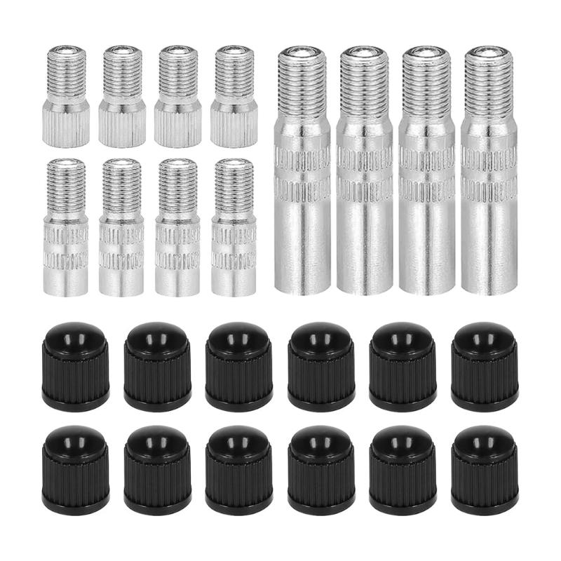 Three Size Tire Stem Extensions with Covers, Screw-On Metal Stem Adapter Set for Direct Stem Access in Tire Inflation and Pressure Checks