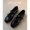 Cowhide version~ retro round head buckle with flat sole shoes women's new British temperament leather shoes Mary Jane shoes
