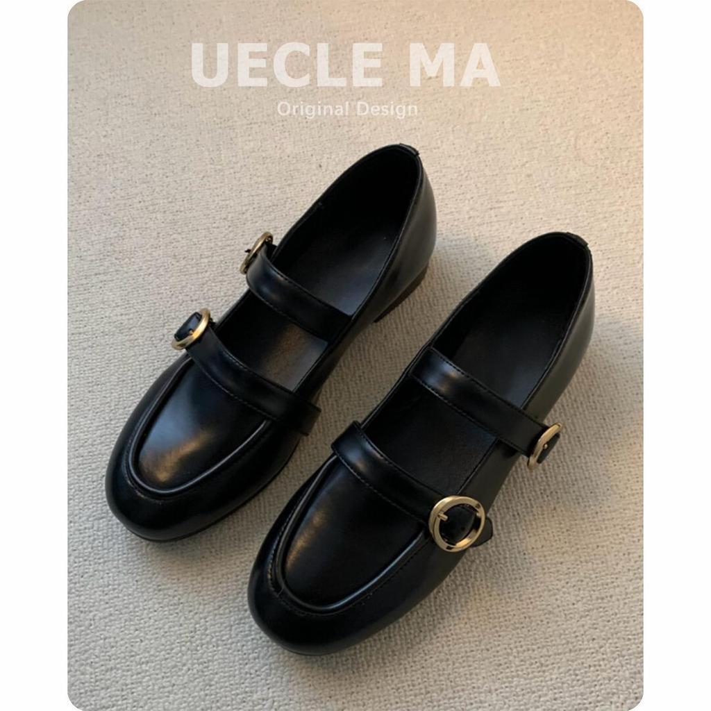 Cowhide version~ retro round head buckle with flat sole shoes women's new British temperament leather shoes Mary Jane shoes