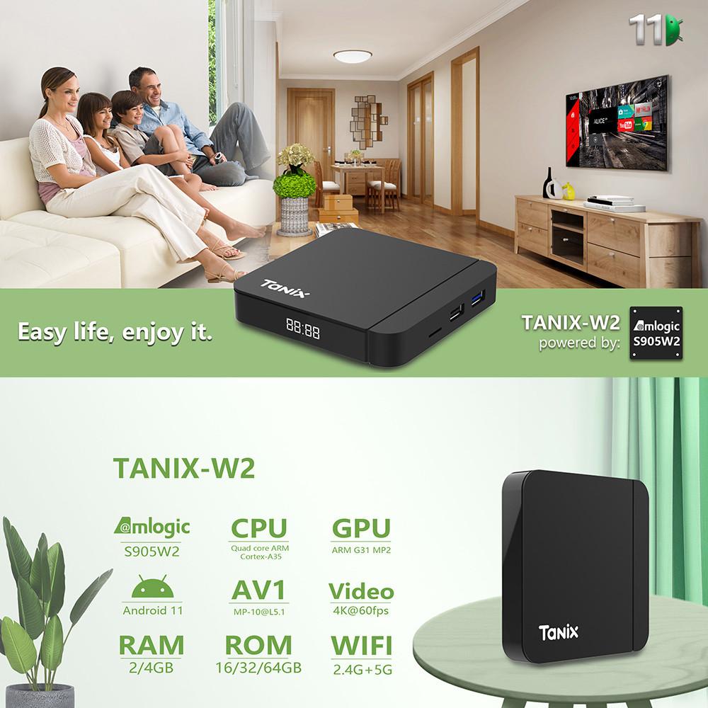 Tanix W2 TV BOX Amlogic S905W2 2G 16GB 2.4G 5G Dual Wifi BT 4K HDR Set Top Box Media Player Android 11 Smart Tvbox Better Than TX3 MINI