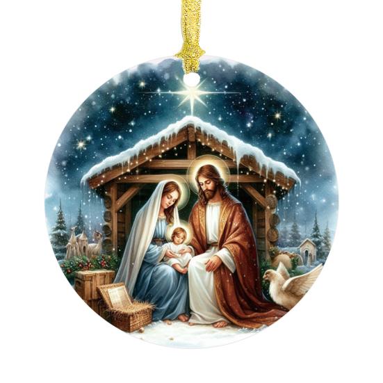 Рождественский ночной орнамент Круглый акриловый Рождение Иисуса Христа Подвесное украшение Религиозная тематика Рождественский сувенир для зимнего декора рождественской елки