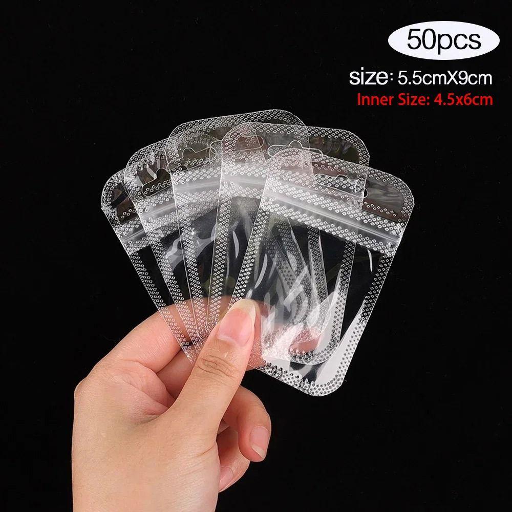 50Pcs Earrings Rings Necklace Display Plastic Organizer Bag Pouch Jewelry Packaging Bags