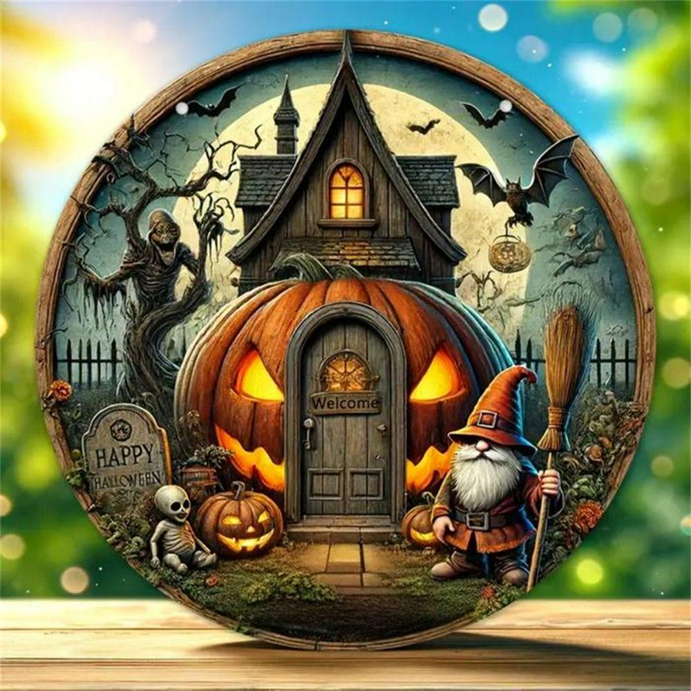 Creative Wooden Craft Door Plaque Decoration Circular Logo Witch Wooden Plaque Halloween Decoration Christmas