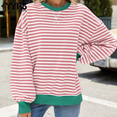 Женская мода повседневная весна-осень полосатый принт длинный рукав О-образный вырез блузки и рубашки