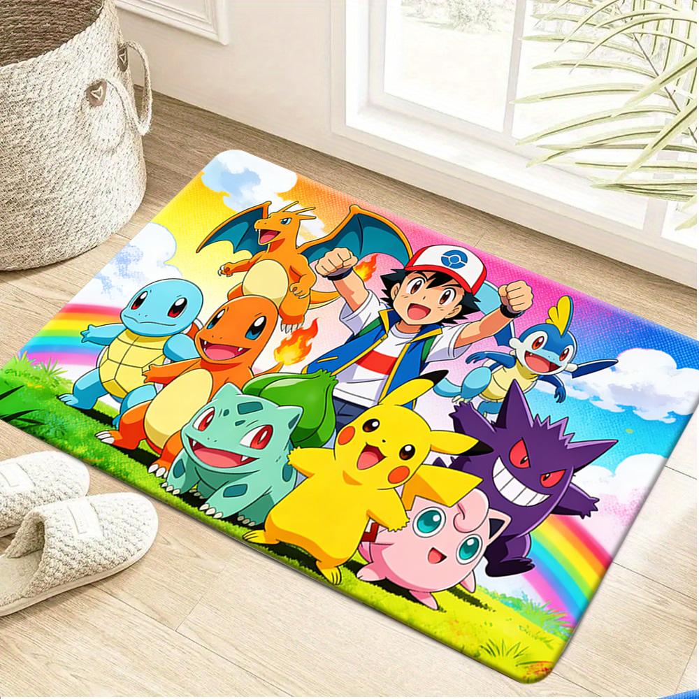 Pokemon Starters Evolution Print Non-slip Doormat, Soft Absorbent Floor Mat for Home Entrance Living Room Bedroom Decor Rug