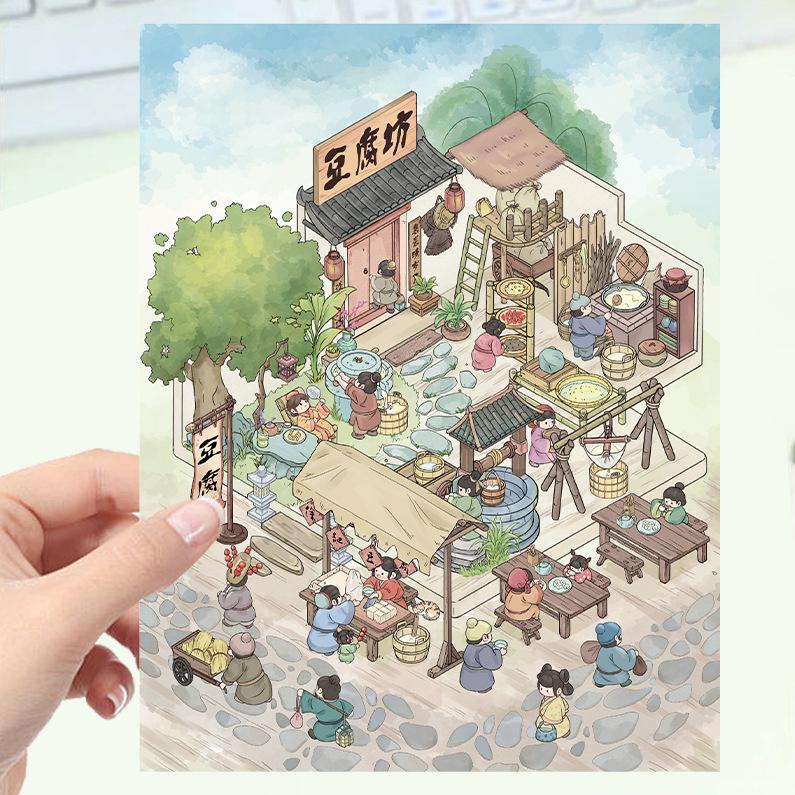Cartoon Landscape Stickers Multiple Miniature World 3D Hut Unzip DIY Scene Manual Post