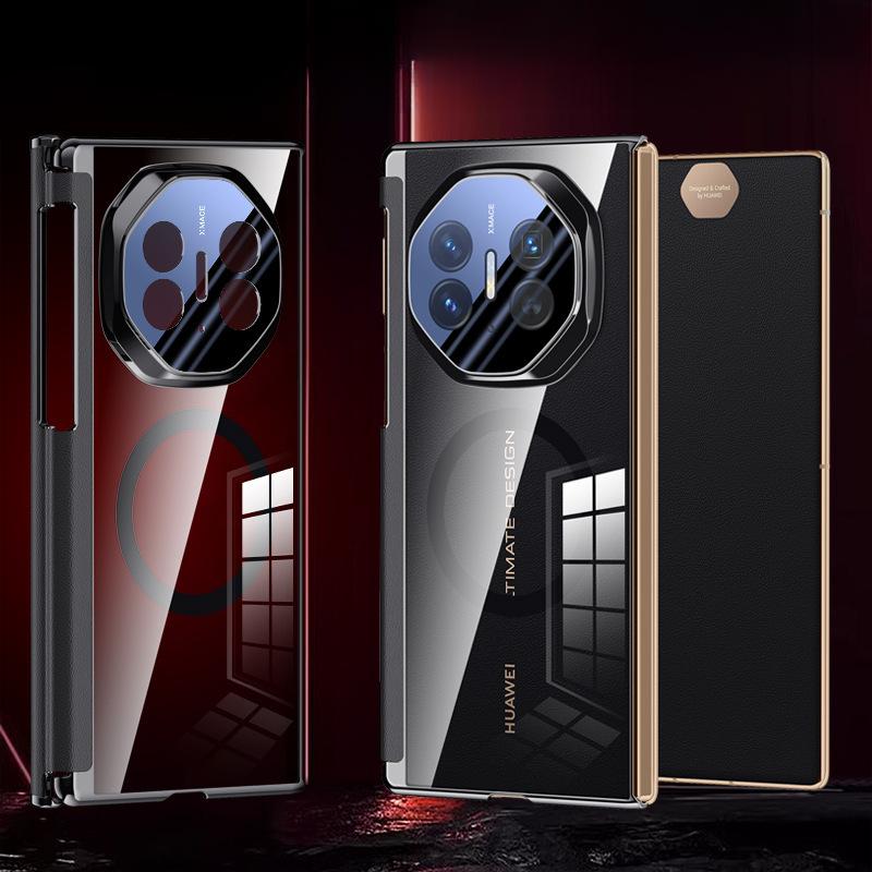 Подходит для чехла для мобильного телефона Huawei Materialxt, тройное складывание, магнитный держатель на присоске Huawei, прозрачное гальваническое покрытие, полная защита, высококлассный мужской