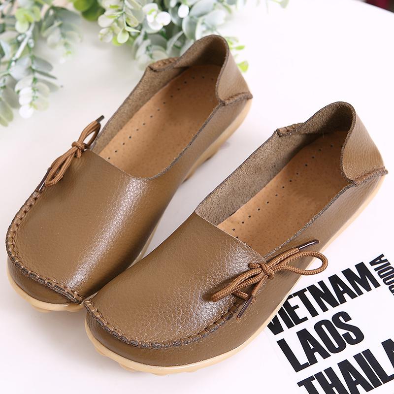 Women Platform Shoes Genuine Leather Mom Shoes Lace-Up Adjust Tightness Retro Comfy Walking Non-Slip Large Size Shoe