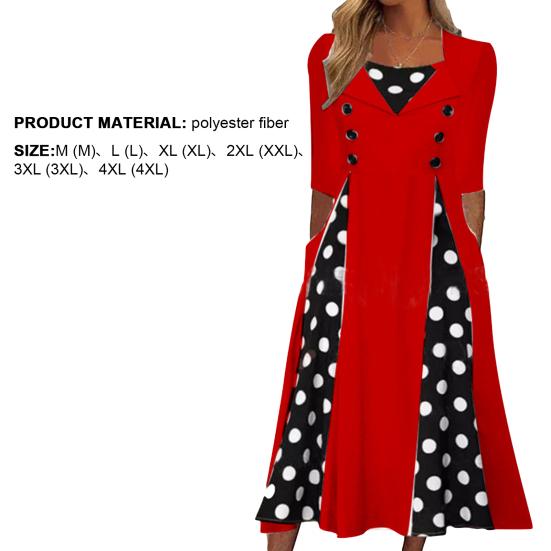 Платье миди с квадратным вырезом и половиной рукавом, высокой талией и принтом в горошек, женское платье с большим подолом, рабочая одежда