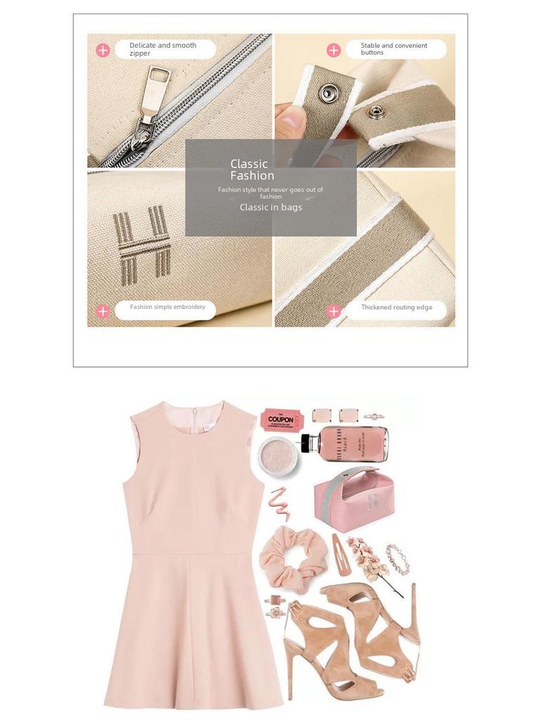 High-Capacity Waterproof Canvas Cosmetic Bag - Portable, Solid Color Travel Pouch