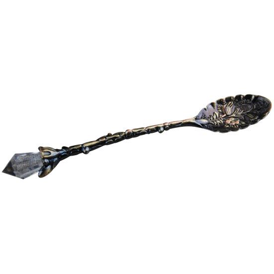 Vintage Flower Carving Tea Coffee Dessert Spoon Long Crystal Handle Dinnerware