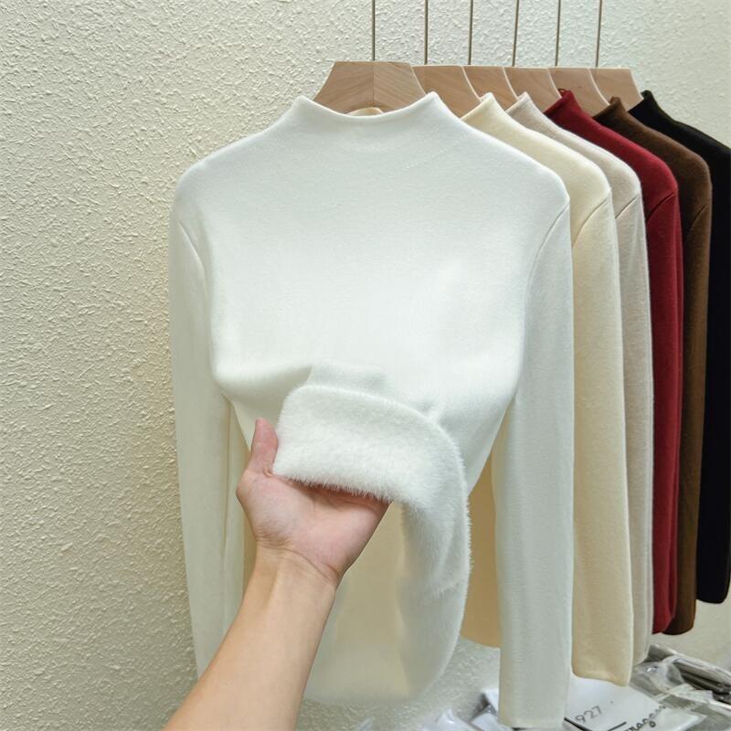 Осень-зима, полуводолазка, женский вязаный свитер, модный, элегантный, повседневный, флисовый, толстый, нижняя часть, рубашка, верхняя часть, внутренний длинный рукав, одежда 1878