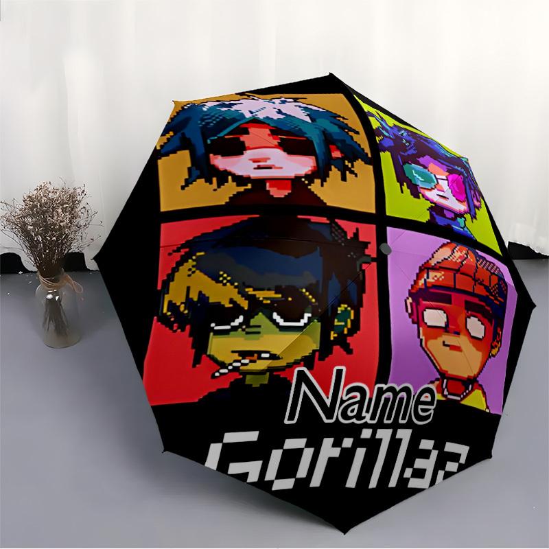 1PC Gorillaz Artwork Custom Name Automatic Open/Close, 8-Rib Durable Frame Compact Travel Umbrella for Men & Women D1222030
