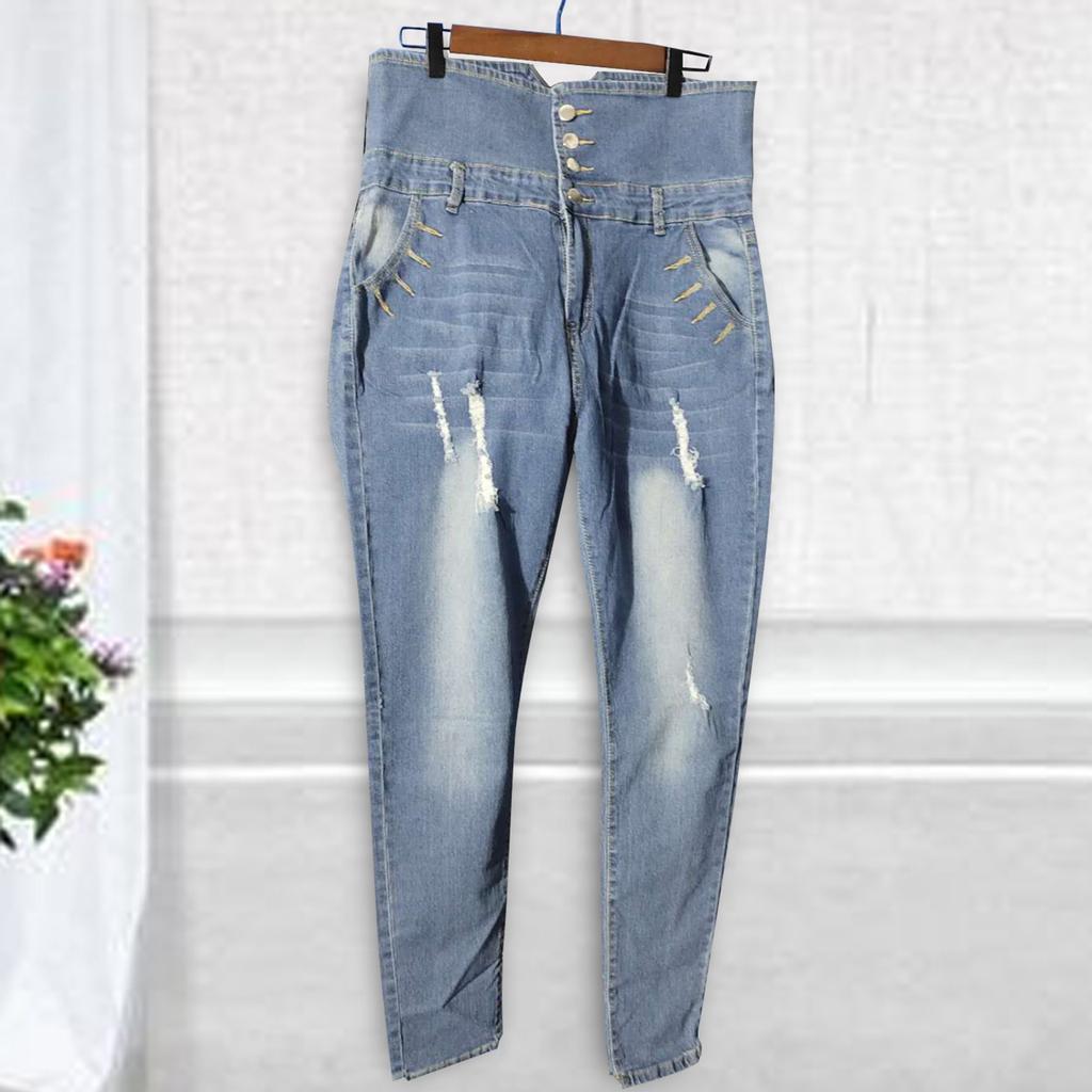 Women Fashion Jeans Fix Sexy Print Ripped Jeans Plus Size Trousers