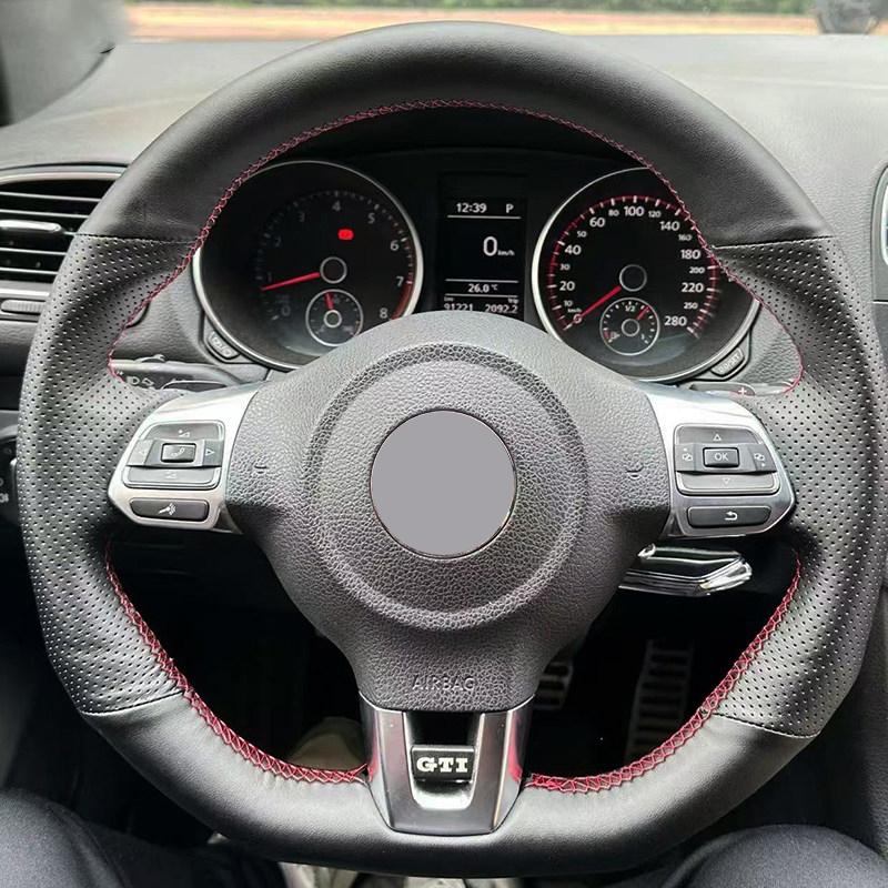 Leather Car Steering Wheel Cover for Volkswagen Golf 6 GTI MK6 VW Polo GTI Scirocco R Passat CC R-Line 2010 Car Interior Briad