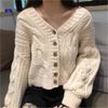 New Autumn and Winter V-neck Long Sleeved Cardigan Casual Sweater Retro Women Coats Elegant Single-breasted Cropped Simple Knitwear Clothing