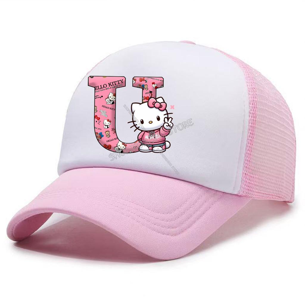 Hello Kitty Baseball Cap for Kids Adult Cartoon Letter Mesh Cap Kawaii Peaked Hat Pink Summer Cap Girls Woman Accessories Gift