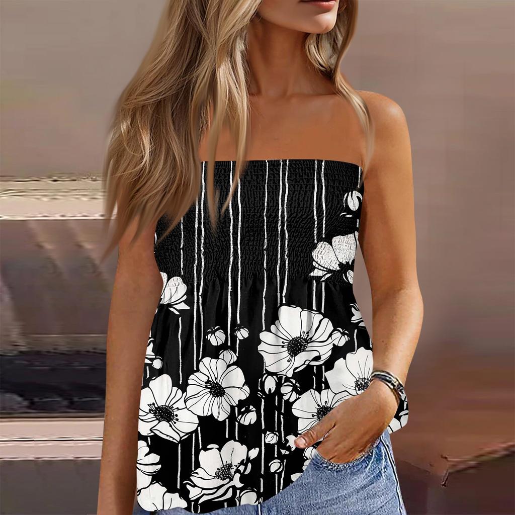 Топы-трубы для женщин, милая сексуальная футболка без рукавов с открытыми плечами и принтом