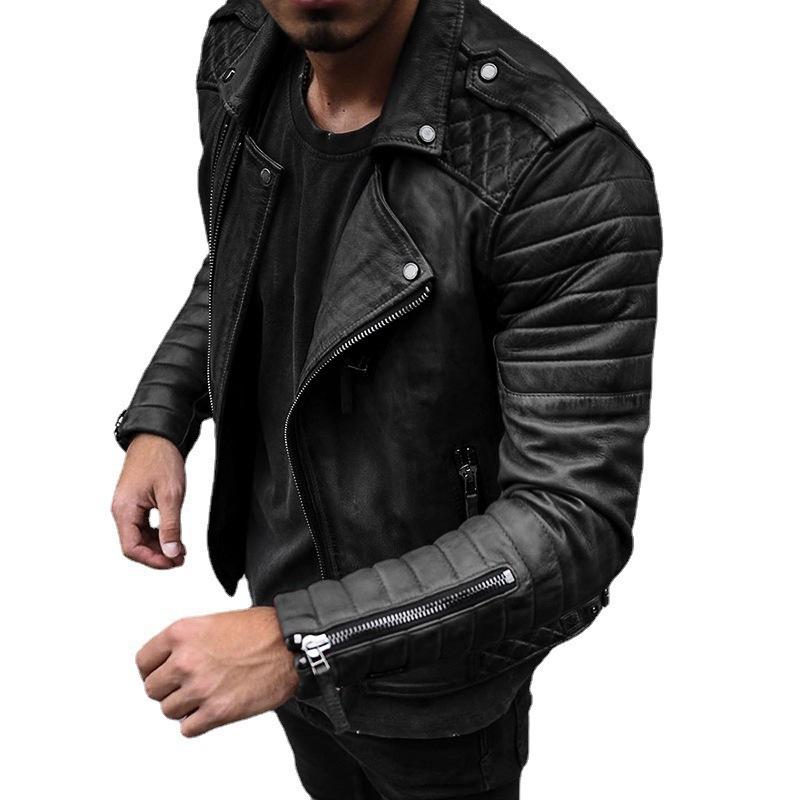 Европа, Америка и мода Slim Fit с откидным воротником ветрозащитное мотоциклетное мужское кожаное пальто