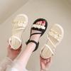 Thickened Heightening Sandals Women's 2025 Summer New Fashion One-word Pearl Belt Fashion Shoes Beach Sandals Women