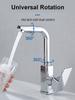 Вращающийся на 360° кран для раковины в ванной комнате, латунные краны для горячей и холодной воды в туалете, серебряный смеситель для кухни с фильтром и функцией ополаскивания рта