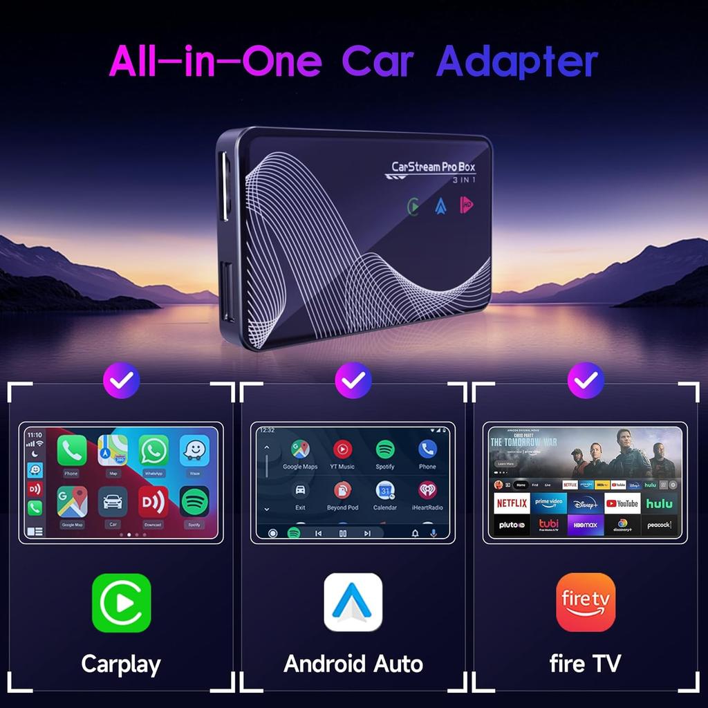 2025 Обновленный 3-в-1 HDMI Автомобильный ТВ, Беспроводной Адаптер CarPlay и Android Auto, Plug & Play для Автомобилей 2016+