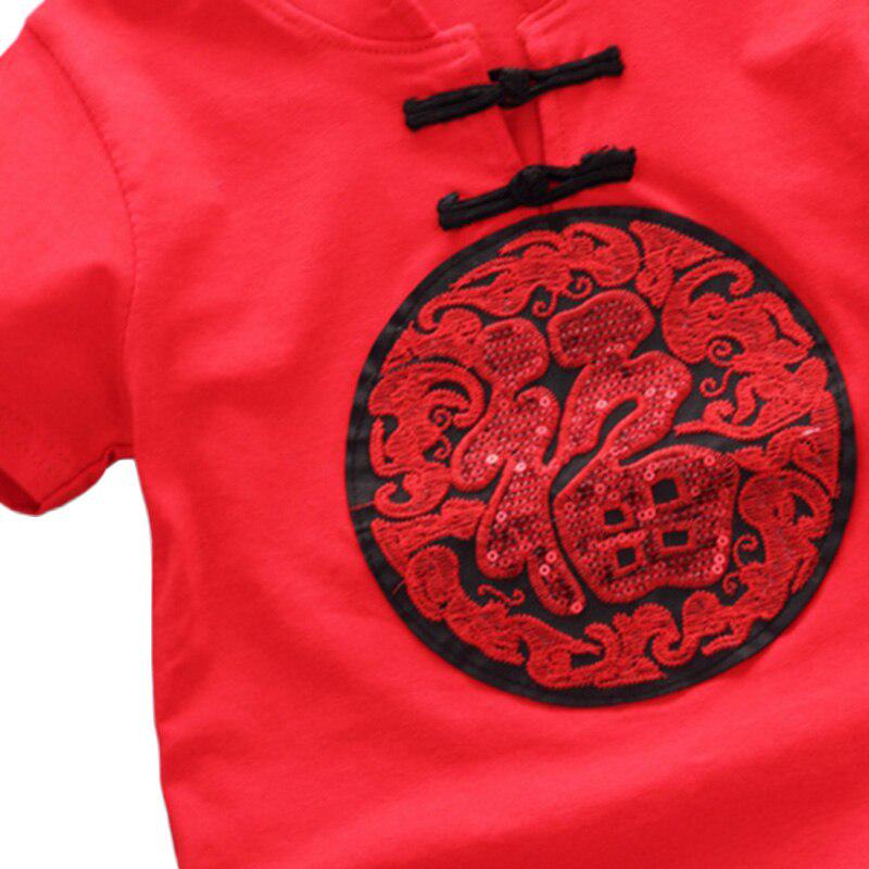 Футболка с короткими рукавами и принтом в китайском стиле для маленьких мальчиков, топы + шорты, повседневная одежда, комплекты одежды