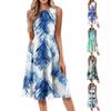 Women's Casual Fashion Tie-Dye Printed Round Neck Sleeveless Solid Color Midi Dress