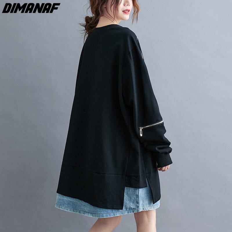 Dimanaf Пуловер оверсайз, женская одежда, толстовка, зима-осень, утепленные модные женские топы, рубашка, черная свободная молния с длинными рукавами