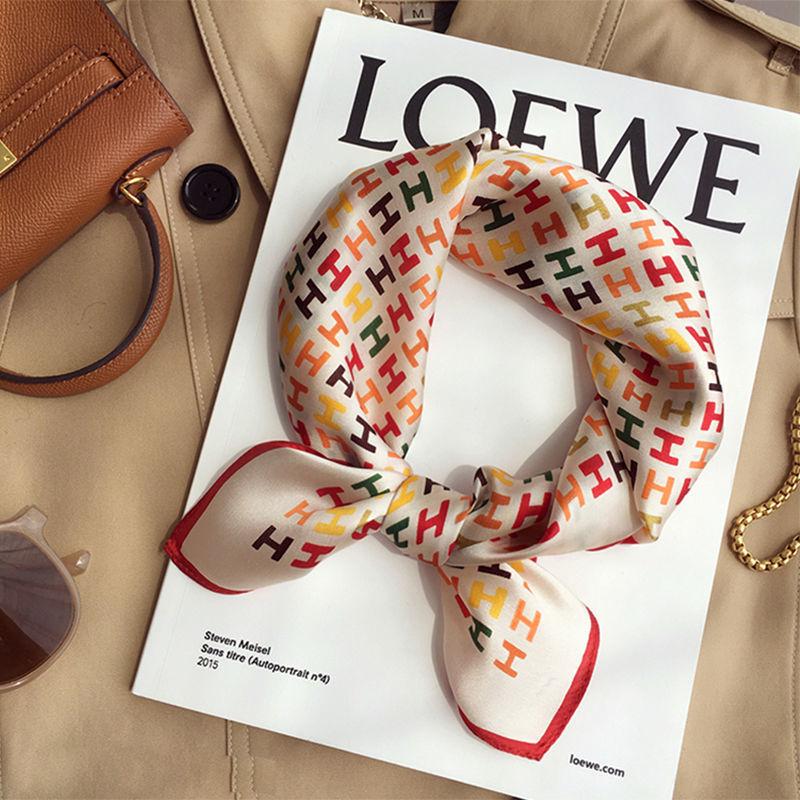 70cm Birch Forest Silk-Blend Scarf: Women's Spring/Summer Oil Painting Style Square Scarf