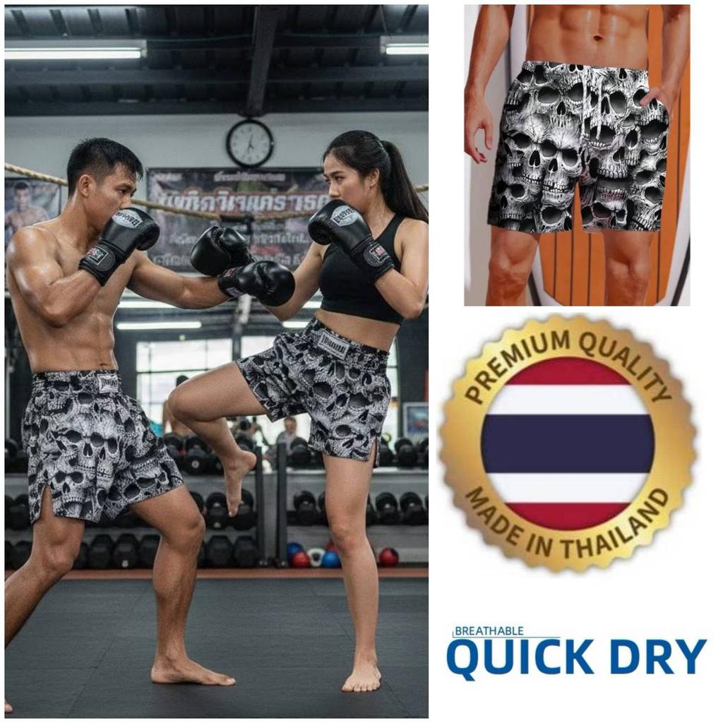 Skull Boxing Muay Thai Kickboxing Training Shorts Print Quick Dry Martial Art Boxer Unisex Men Women Kid Fighting Fitness Sport Gym Workout