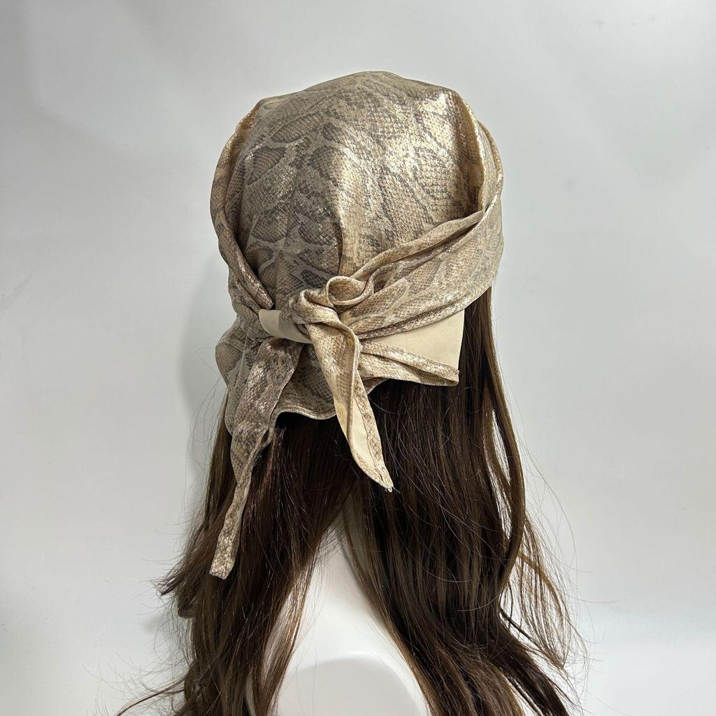 Жидкий Серебряный Леопардовый Принт Бандана - Y2K Ретро Шелковый Головной Платок